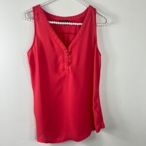 Express Coral Red Peasant Lace Up Tank Top Small
